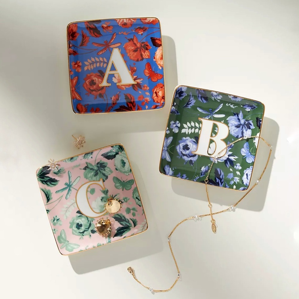 Anthropologie Floral Monogram “R” Trinket Dish
